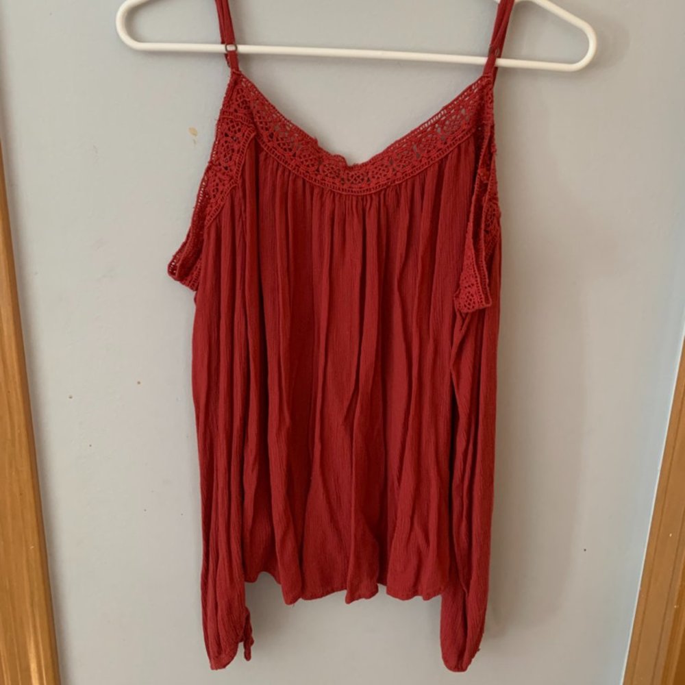 Maroon off the shoulder shirt with straps